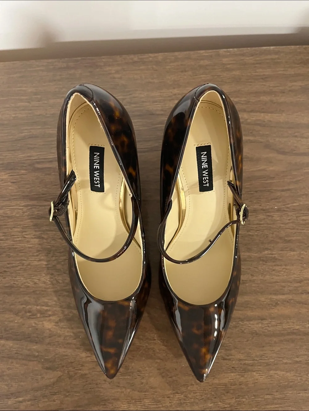 Nine West Tortoiseshell Patent Mary Jane Pointed Pumps - Brown/Black
